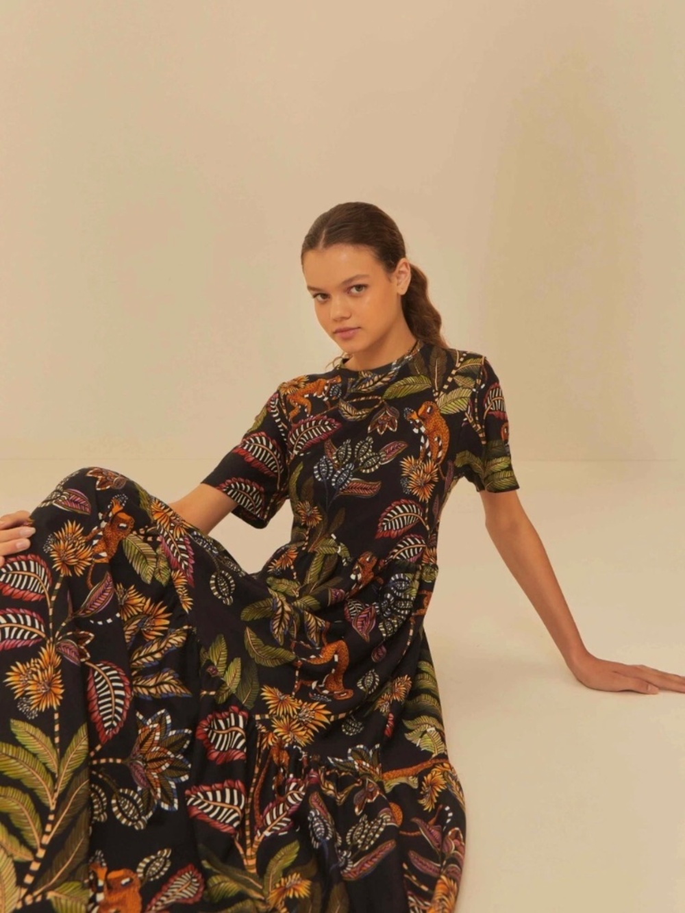 FARM Rio Black Maxi Dress with Colorful Tropical Foliage - Picture 2 of 6